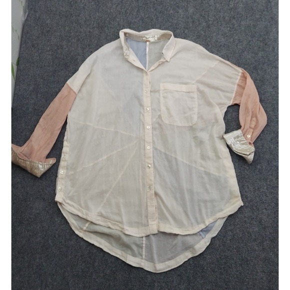Free People Shirt Womens Small Button Up Colorblock Rainbow Rays Sheer - Picture 2 of 11
